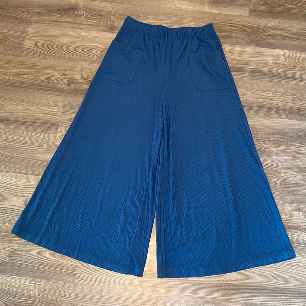 Natural Life Ribbed Wide Leg Trouser Palazzo Pant Blue Pockets Womens size XL